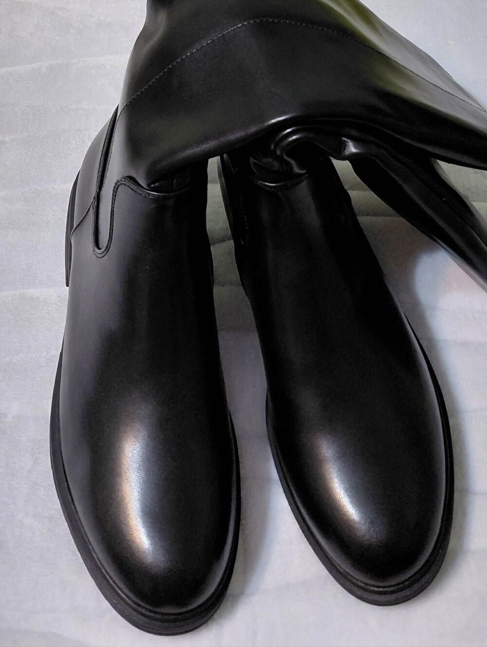 ZJA Women's  Black Knee High Wide Calf Platform  Round Toe Flat Heel Boot Size 9